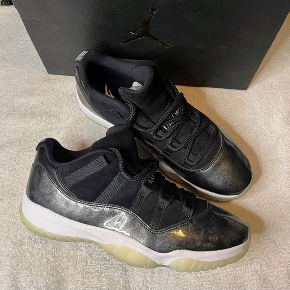 New! Air Jordan Retro 11 Low Barons Black Metallic Silver (2017) Men's Size 10.5